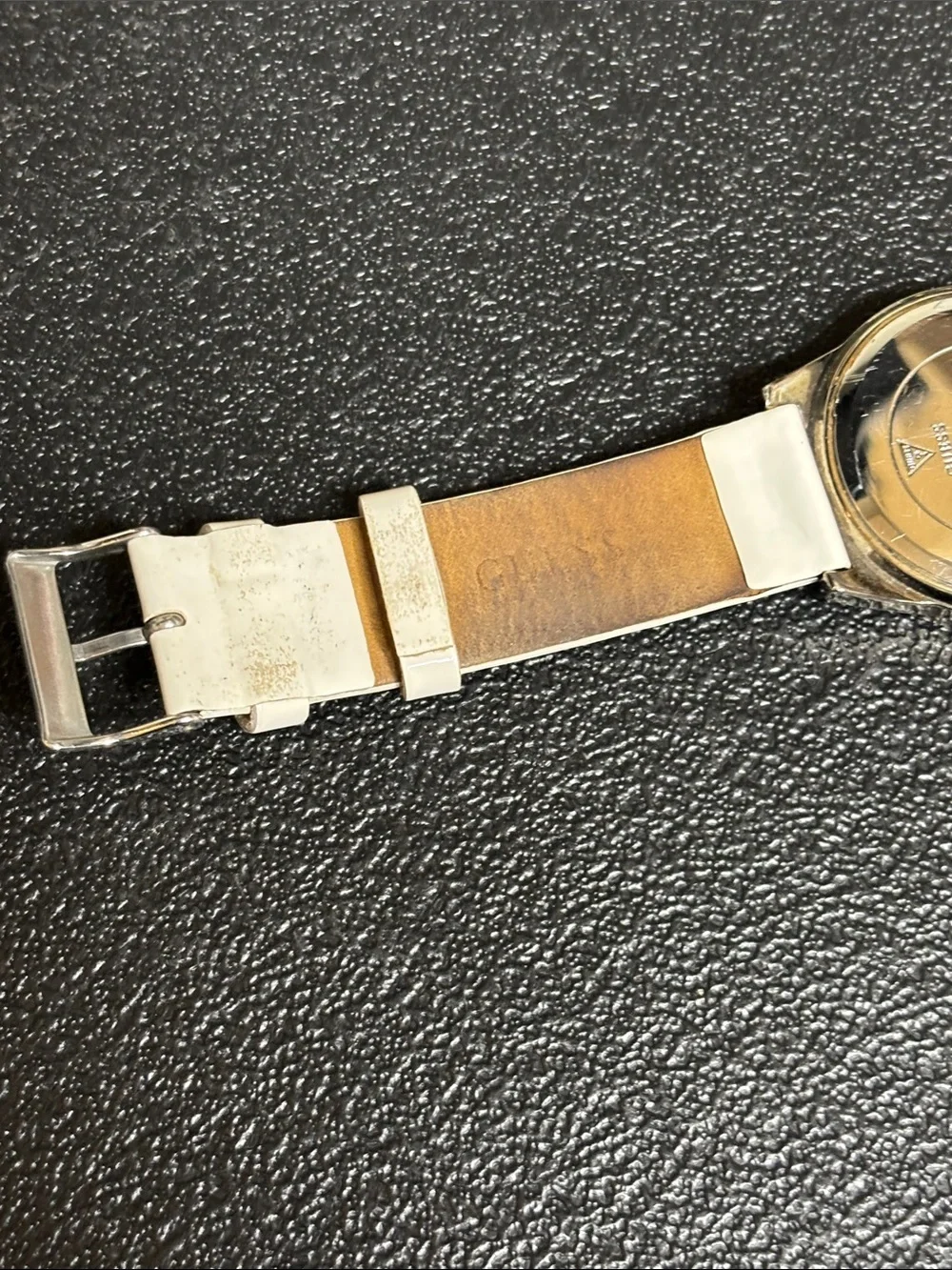 Guess Y2K Crystal-Trim Silver Dial Working Watch White Leather Strap Retro